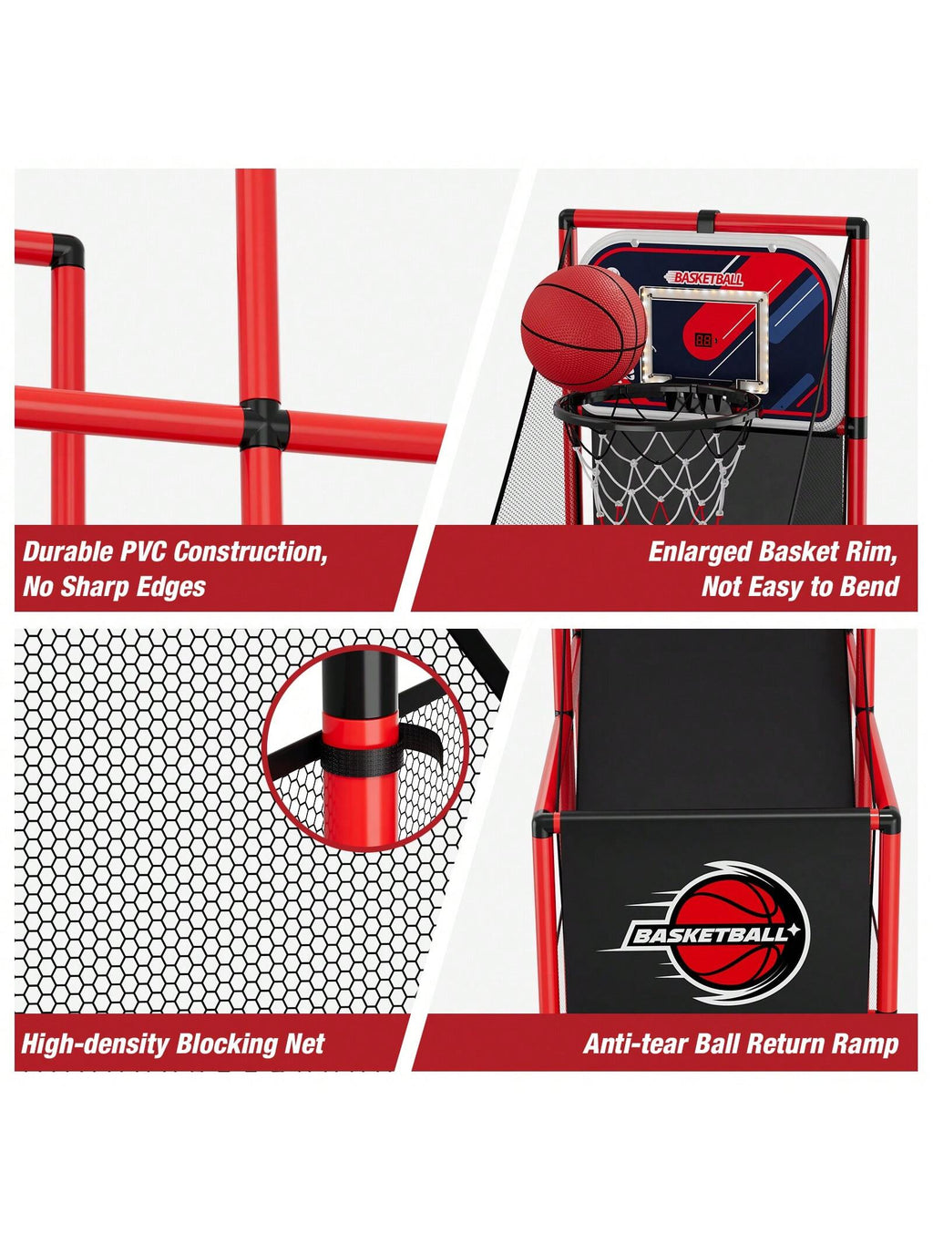 Basketball Arcade Game Indoor Outdoor, Kids Basketball Hoop with 4 Balls & Pump, Single Shot Basketball Game at Home, Carnival Games Sport Toys Gifts for Boys Girls Teens Ages 3-12 Years Old,Basketball Kids Basketball Toys>Kids Basketball Toys,Basketball,Games for Teens