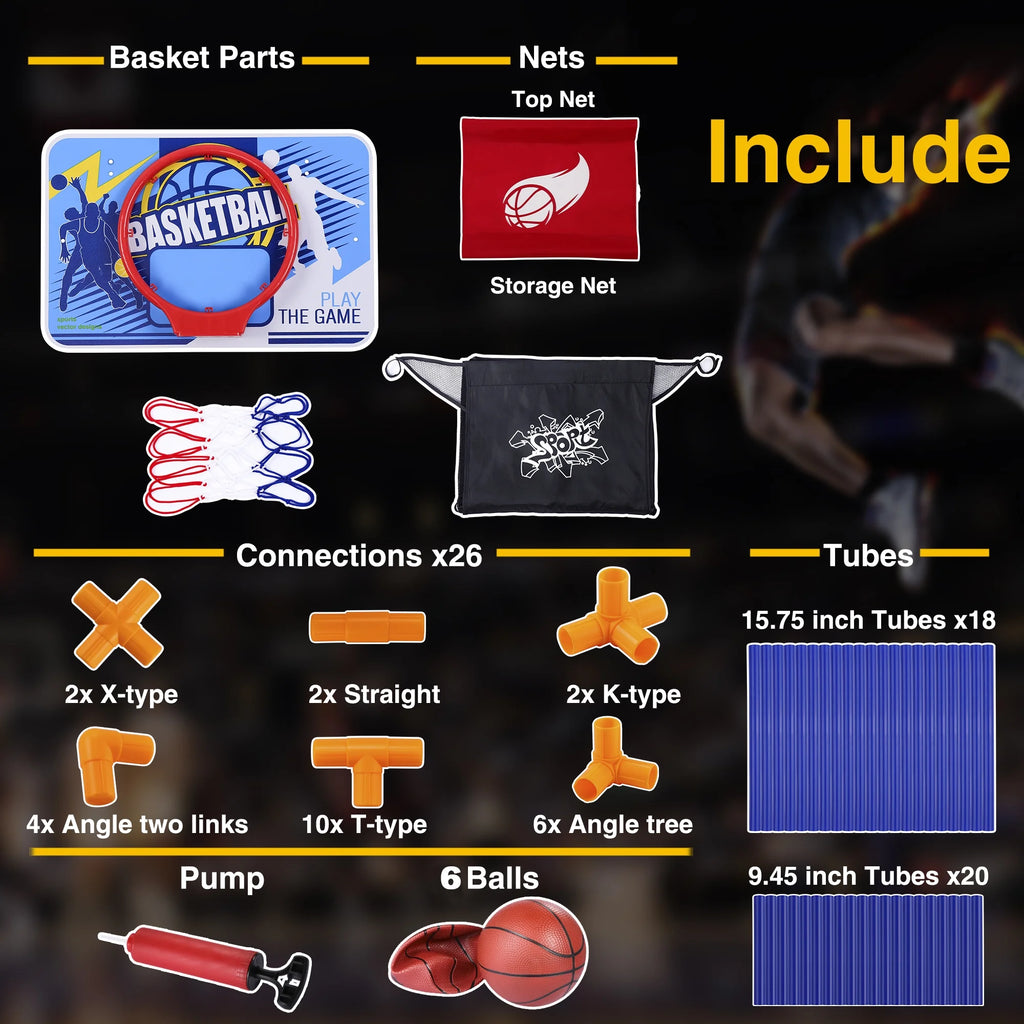 Basketball Hoop for Kids, Arcade Basketball Game Set 2 Player, Outdoor Indoor Basketball Hoop with 6 Balls with Pump, Basketball Goal for Children Toddlers, Sports Toys for 3-6 Year Old Boys Girls
