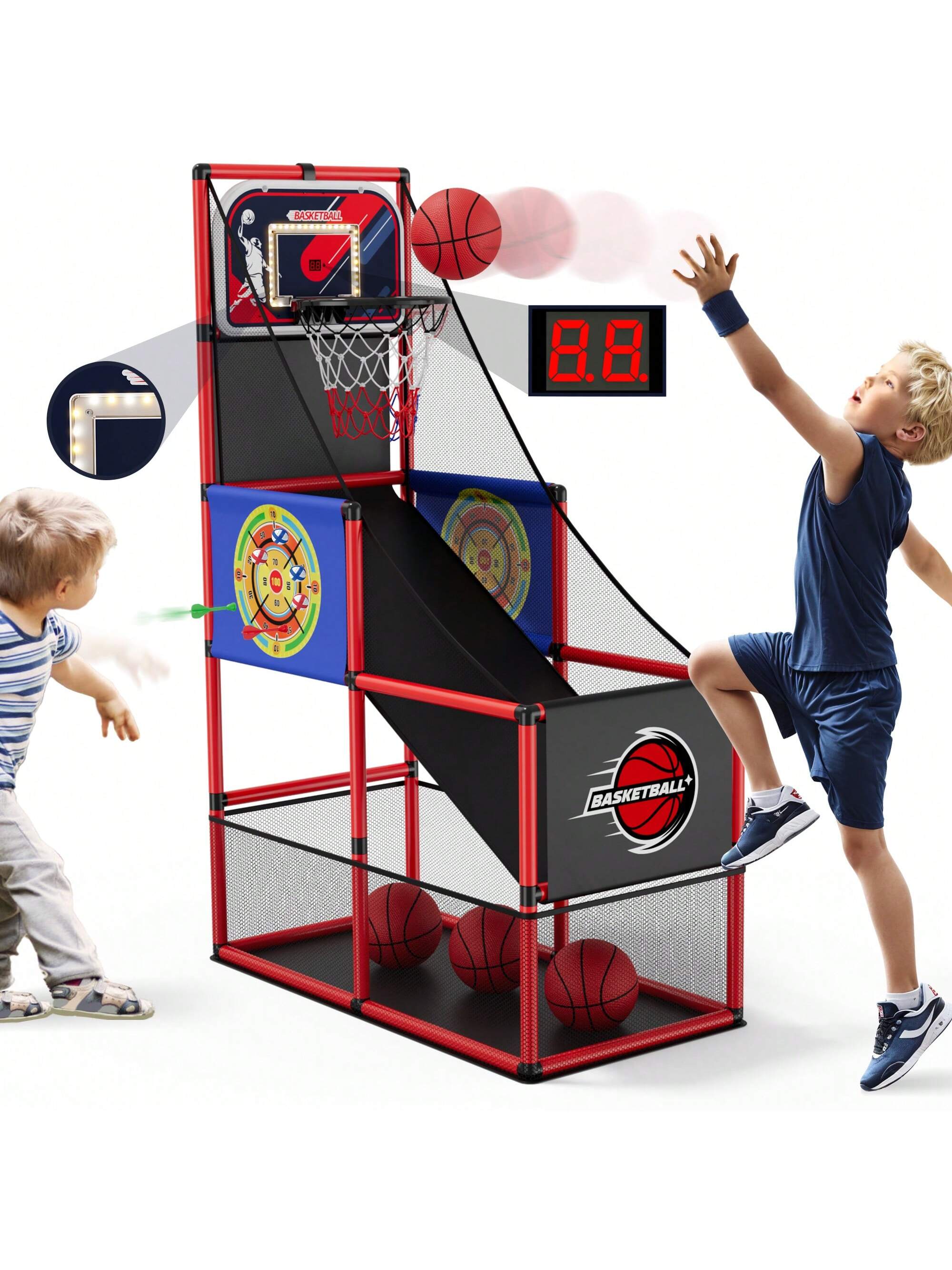 Basketball Arcade Game Indoor Outdoor, Kids Basketball Hoop with 4 Balls & Pump, Single Shot Basketball Game at Home, Carnival Games Sport Toys Gifts for Boys Girls Teens Ages 3-12 Years Old,Basketball Kids Basketball Toys>Kids Basketball Toys,Basketball,Games for Teens