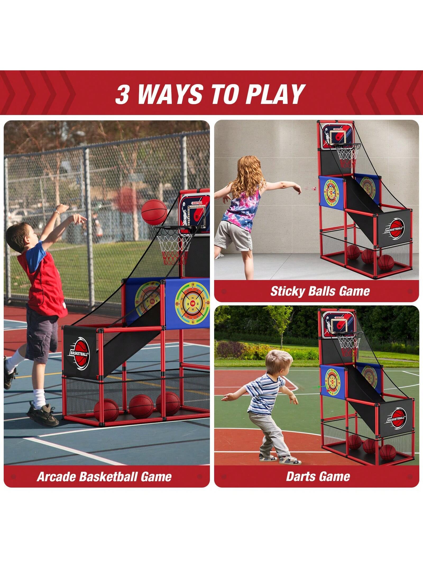 Basketball Arcade Game Indoor Outdoor, Kids Basketball Hoop with 4 Balls & Pump, Single Shot Basketball Game at Home, Carnival Games Sport Toys Gifts for Boys Girls Teens Ages 3-12 Years Old,Basketball Kids Basketball Toys>Kids Basketball Toys,Basketball,Games for Teens
