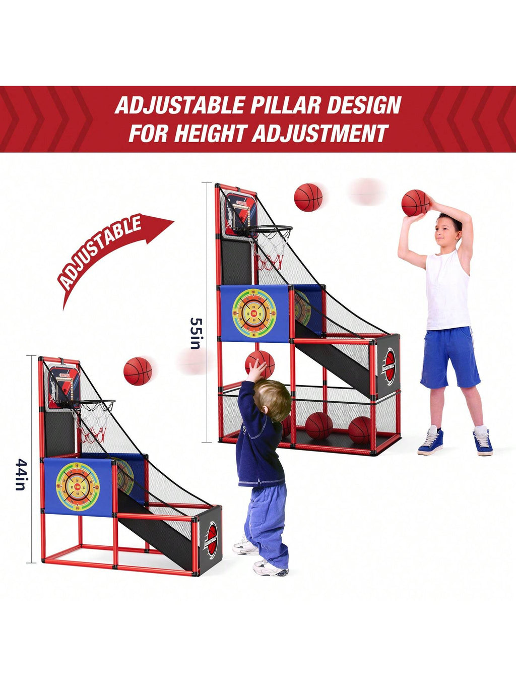 Basketball Arcade Game Indoor Outdoor, Kids Basketball Hoop with 4 Balls & Pump, Single Shot Basketball Game at Home, Carnival Games Sport Toys Gifts for Boys Girls Teens Ages 3-12 Years Old,Basketball Kids Basketball Toys>Kids Basketball Toys,Basketball,Games for Teens