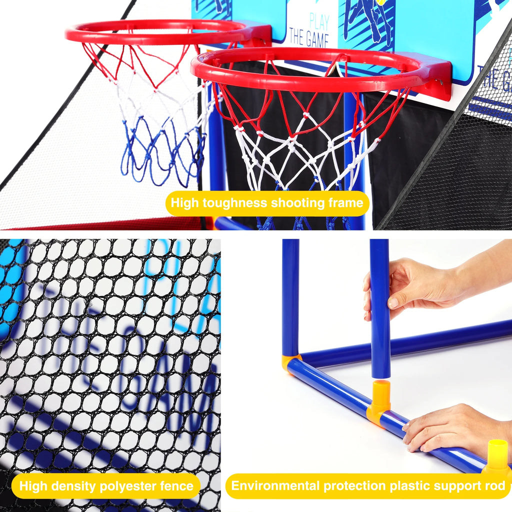 Basketball Hoop for Kids, Arcade Basketball Game Set 2 Player, Outdoor Indoor Basketball Hoop with 6 Balls with Pump, Basketball Goal for Children Toddlers, Sports Toys for 3-6 Year Old Boys Girls