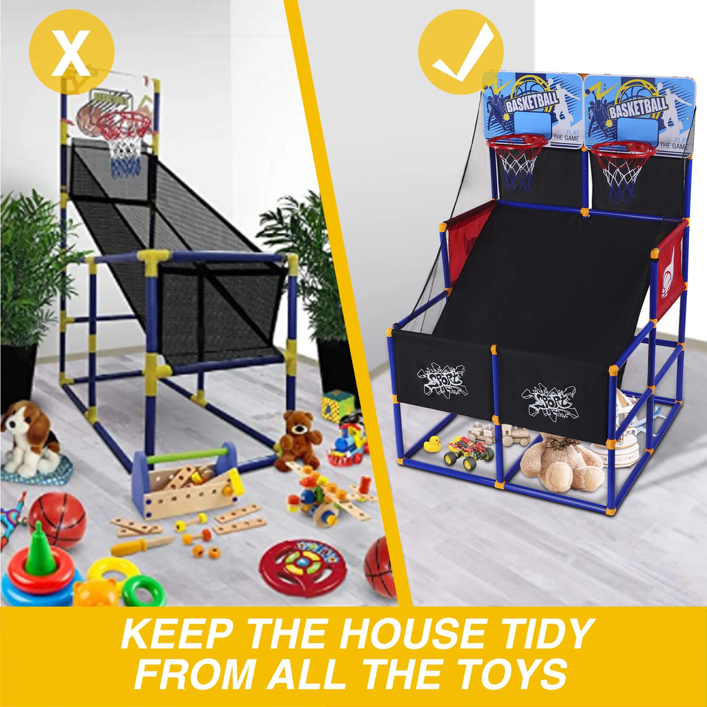 Basketball Hoop for Kids, Arcade Basketball Game Set 2 Player, Outdoor Indoor Basketball Hoop with 6 Balls with Pump, Basketball Goal for Children Toddlers, Sports Toys for 3-6 Year Old Boys Girls