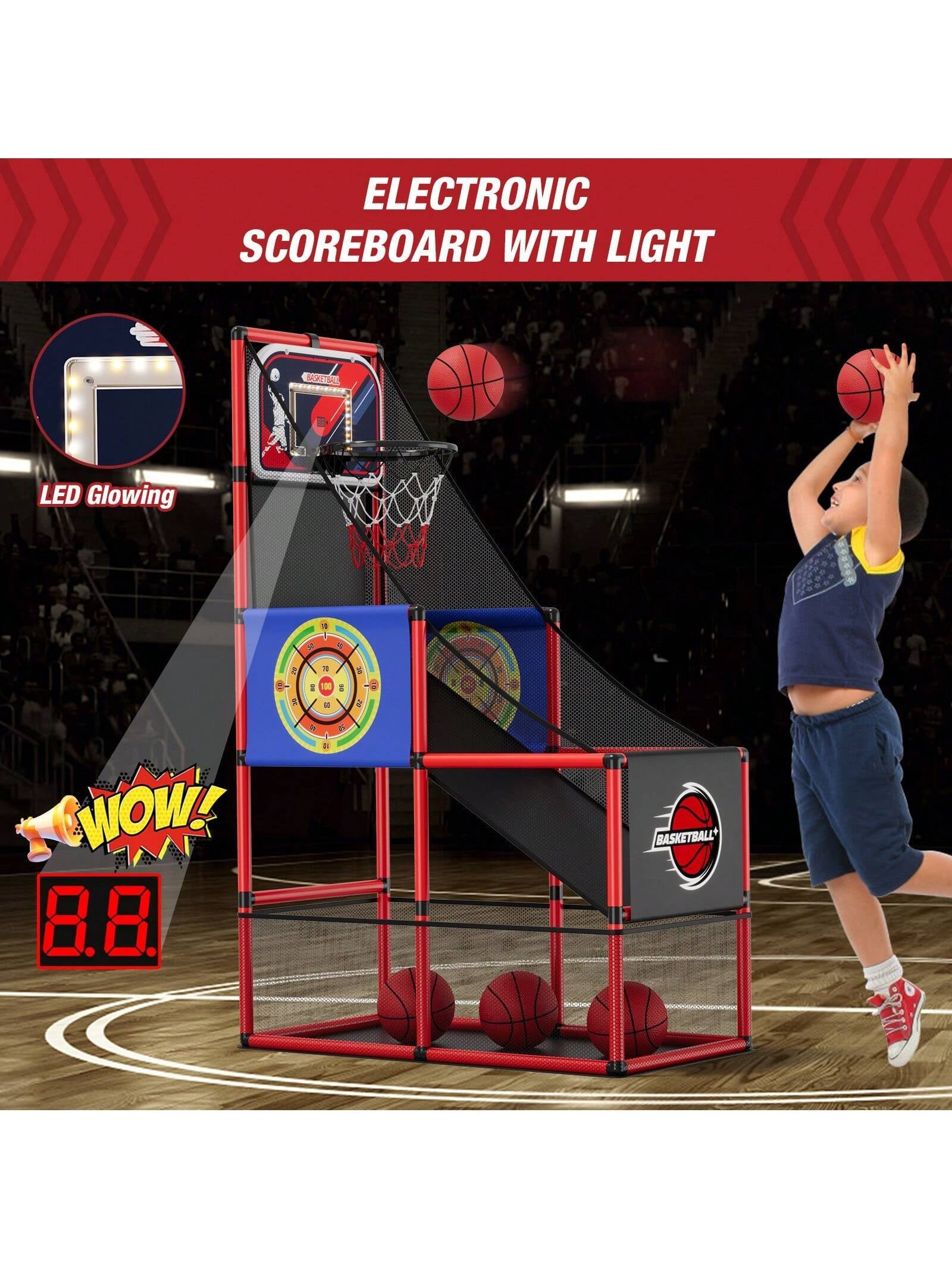 Basketball Arcade Game Indoor Outdoor, Kids Basketball Hoop with 4 Balls & Pump, Single Shot Basketball Game at Home, Carnival Games Sport Toys Gifts for Boys Girls Teens Ages 3-12 Years Old,Basketball Kids Basketball Toys>Kids Basketball Toys,Basketball,Games for Teens