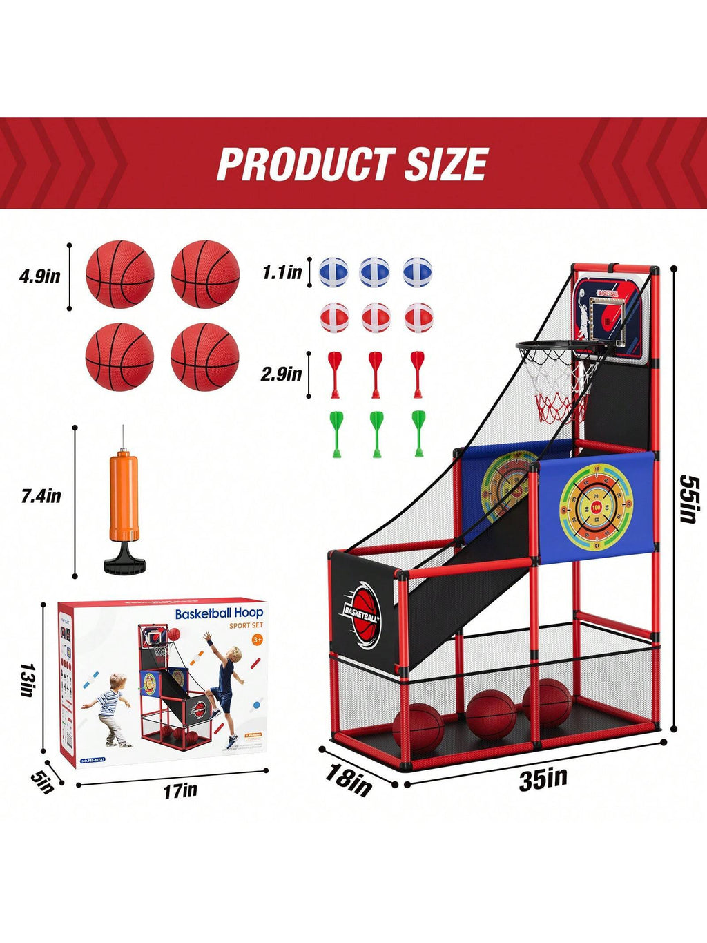 Basketball Arcade Game Indoor Outdoor, Kids Basketball Hoop with 4 Balls & Pump, Single Shot Basketball Game at Home, Carnival Games Sport Toys Gifts for Boys Girls Teens Ages 3-12 Years Old,Basketball Kids Basketball Toys>Kids Basketball Toys,Basketball,Games for Teens