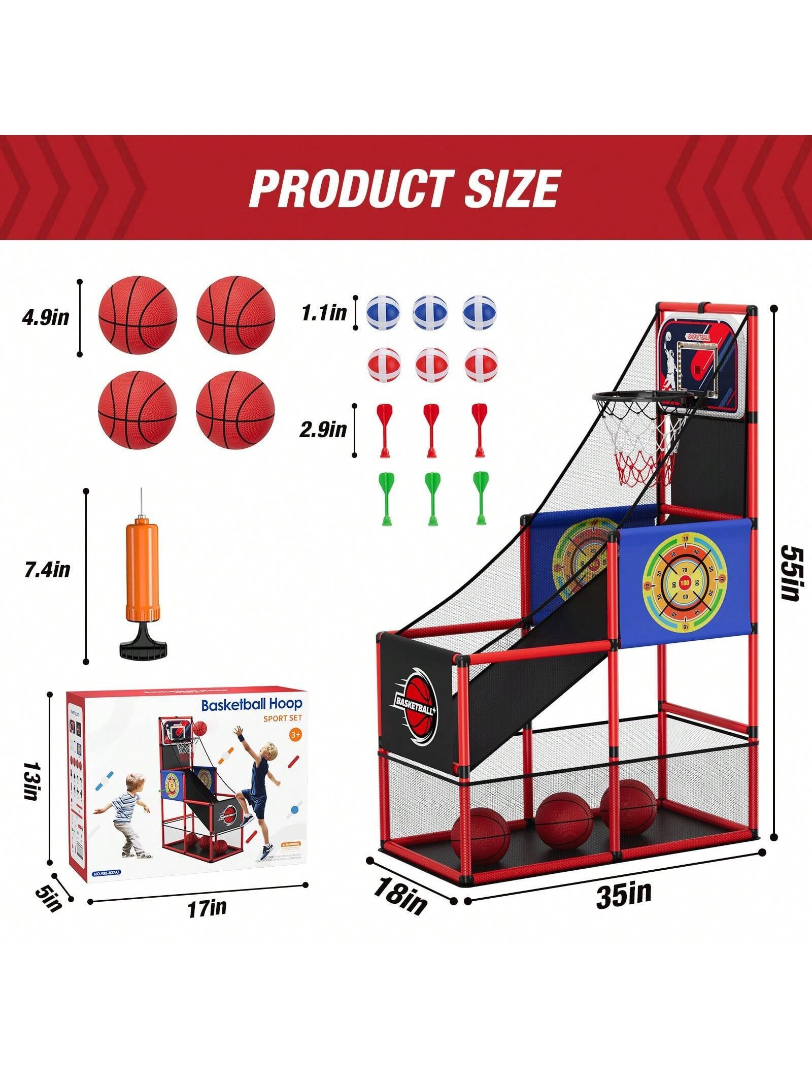 Basketball Arcade Game Indoor Outdoor, Kids Basketball Hoop with 4 Balls & Pump, Single Shot Basketball Game at Home, Carnival Games Sport Toys Gifts for Boys Girls Teens Ages 3-12 Years Old,Basketball Kids Basketball Toys>Kids Basketball Toys,Basketball,Games for Teens