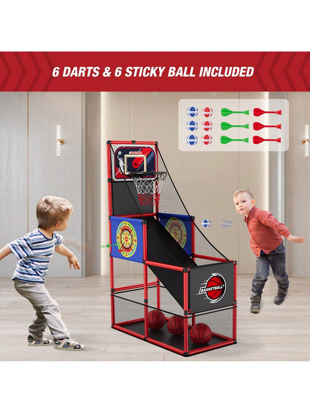 Basketball Arcade Game Indoor Outdoor, Kids Basketball Hoop with 4 Balls & Pump, Single Shot Basketball Game at Home, Carnival Games Sport Toys Gifts for Boys Girls Teens Ages 3-12 Years Old,Basketball Kids Basketball Toys>Kids Basketball Toys,Basketball,Games for Teens